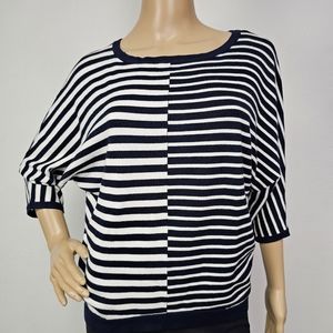 Joseph A Sweater Navy White Striped Raglan Sleeve Pullover Sz S Nautical Coastal